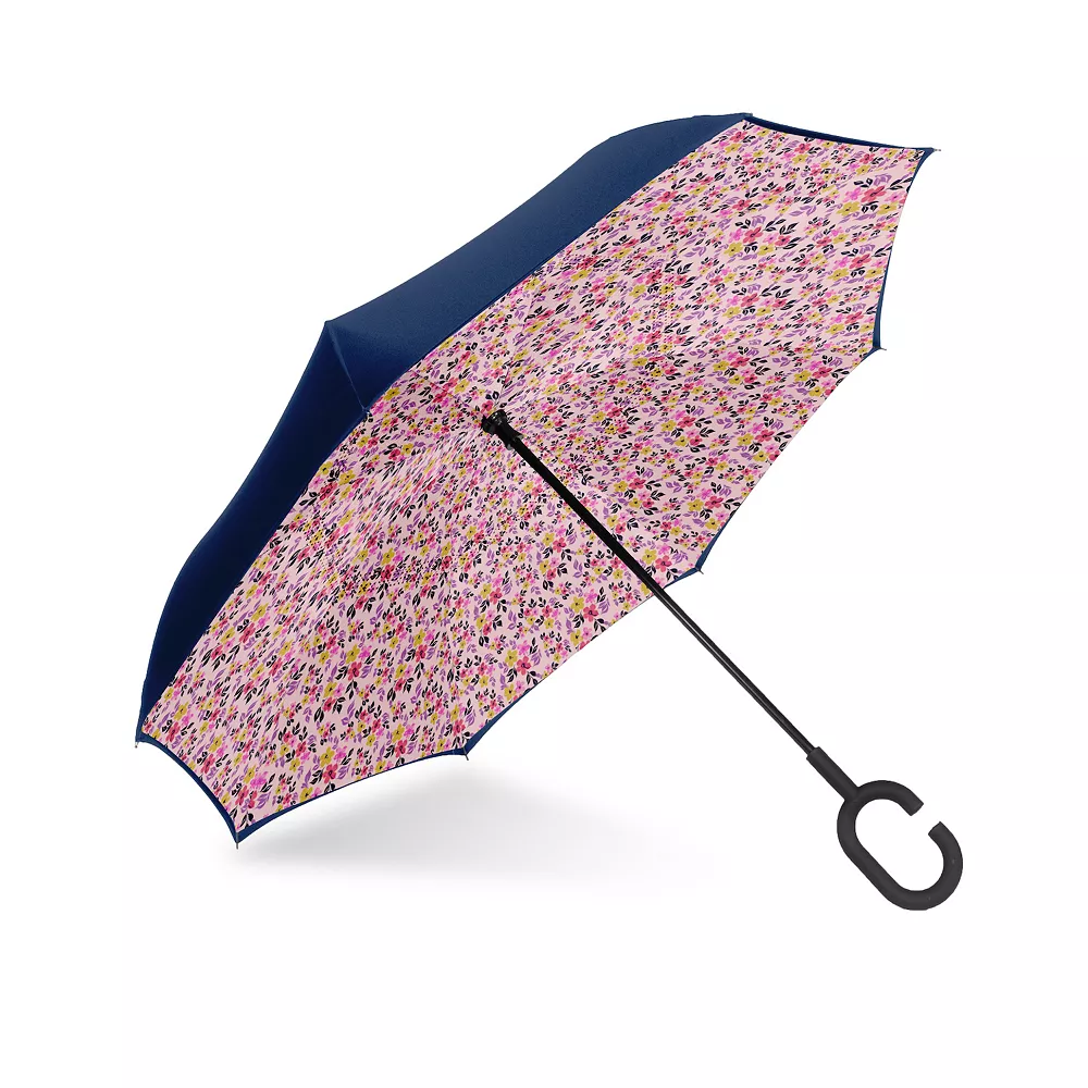 ShedRain UnbelievaBrella Reverse Umbrella With Patterned Lining 1 ShedRain UnbelievaBrella Reverse Umbrella With Patterned Lining