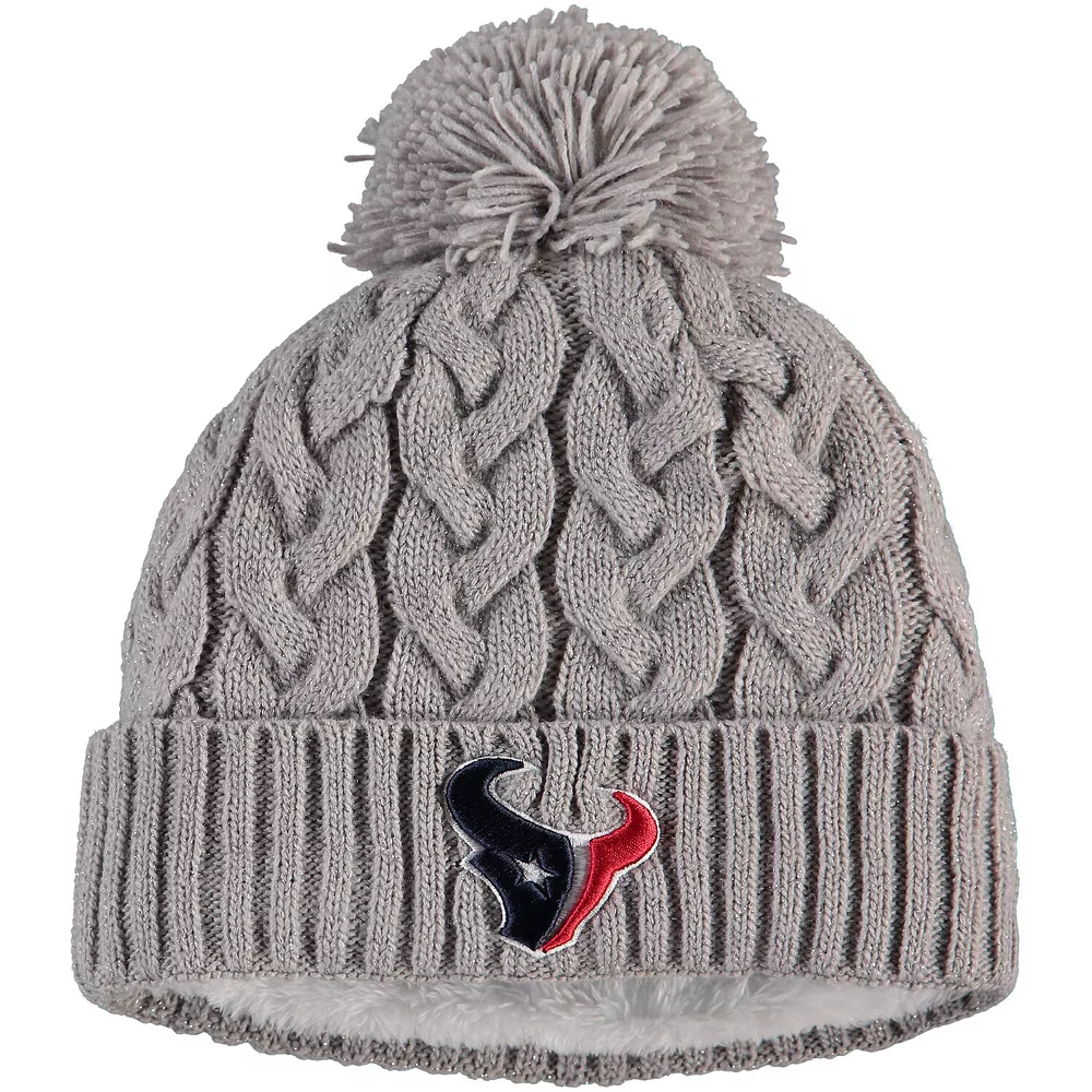 Women's New Era Gray Houston Texans Swift Cable Cuffed Knit Hat With Pom 1 Women's New Era Gray Houston Texans Swift Cable Cuffed Knit Hat With Pom