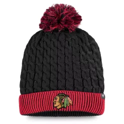 Women's Fanatics Branded Black/Red Chicago Blackhawks Iconic Cuffed Knit Hat With Pom