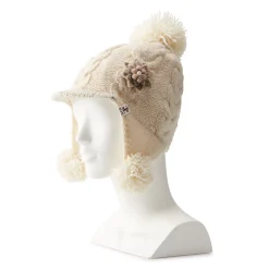 Alternative view of Women's SIJJL Ivory Floral Accent Pom Earflap Cap