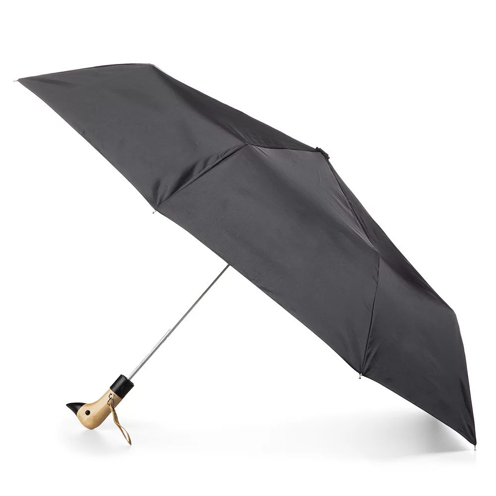 Totes Automatic Water Resistant 3-Section Wooden Duck Handle Umbrella 1 Totes Automatic Water Resistant 3-Section Wooden Duck Handle Umbrella