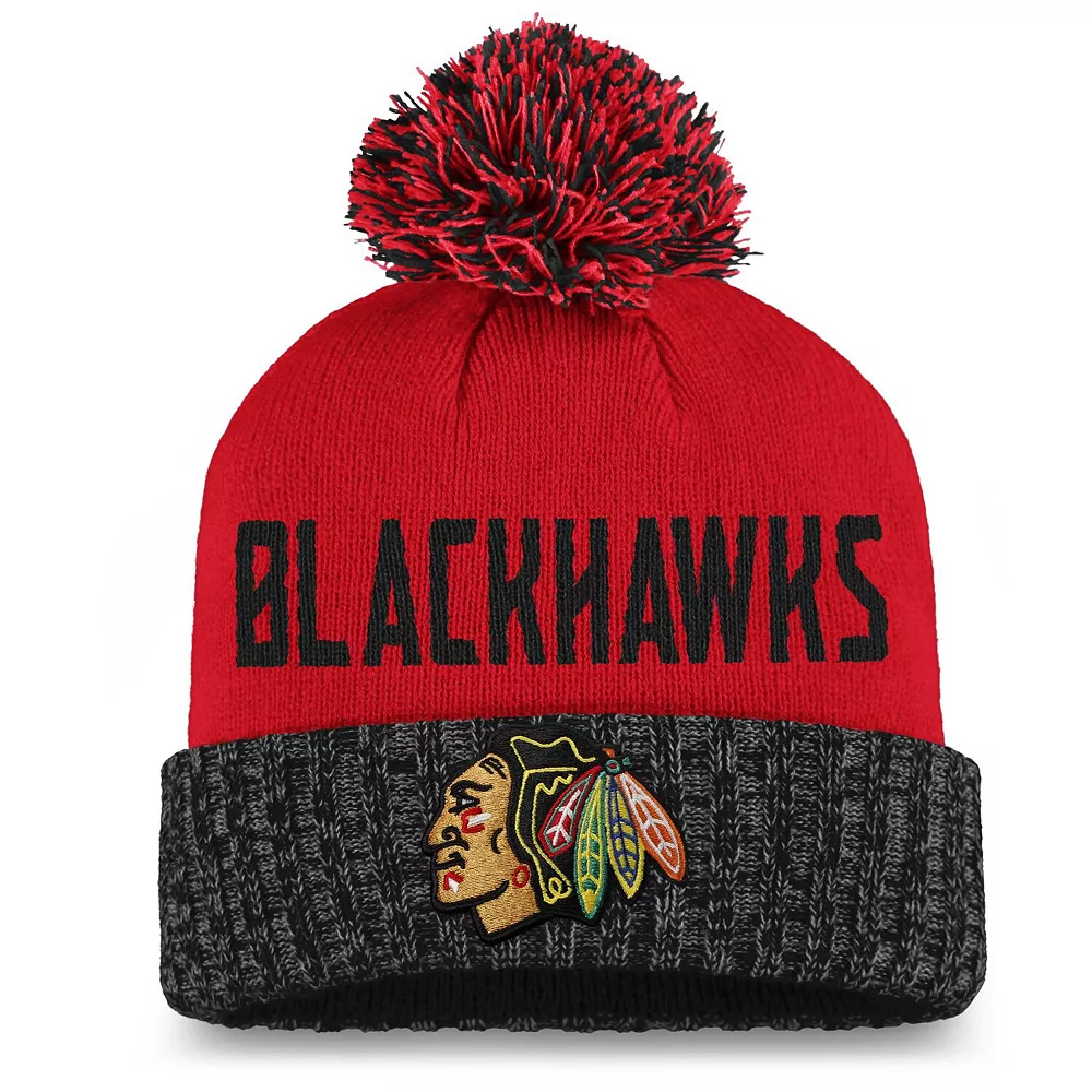 Women's Fanatics Branded Red/Black Chicago Blackhawks Iconic Cuffed Knit Hat With Pom 1 Women's Fanatics Branded Red/Black Chicago Blackhawks Iconic Cuffed Knit Hat With Pom
