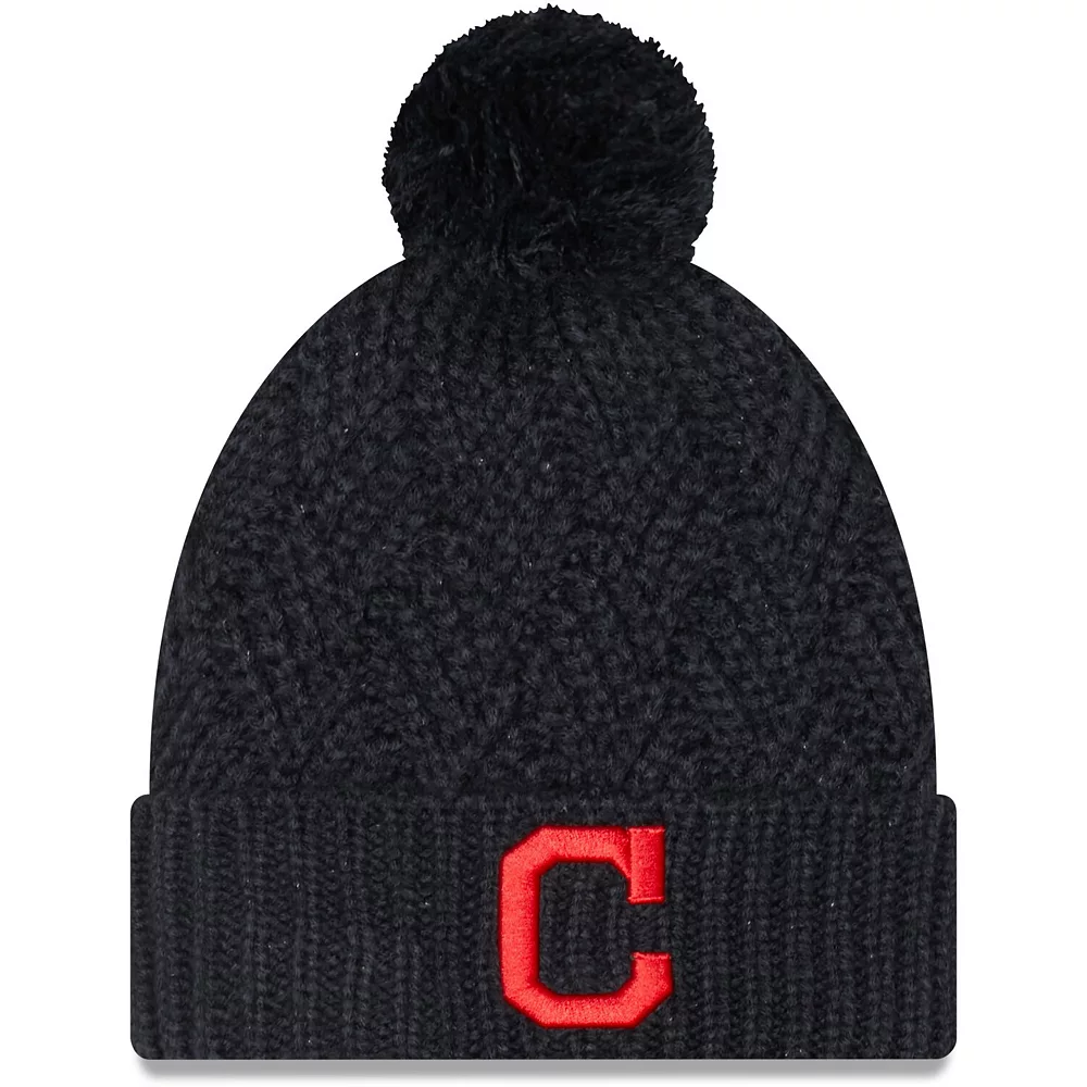 Women's New Era Navy Cleveland Indians Brisk Cuffed Knit Hat With Pom 1 Women's New Era Navy Cleveland Indians Brisk Cuffed Knit Hat With Pom