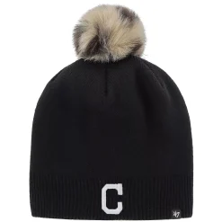 Women's '47 Black Cleveland Indians Serengeti Beanie Hat With Pom