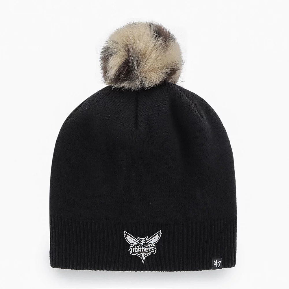 Women's '47 Black Charlotte Hornets Serengeti Knit Beanie With Pom 1 Women's '47 Black Charlotte Hornets Serengeti Knit Beanie With Pom