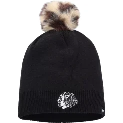 Women's '47 Black Chicago Blackhawks Serengeti Knit Beanie With Pom