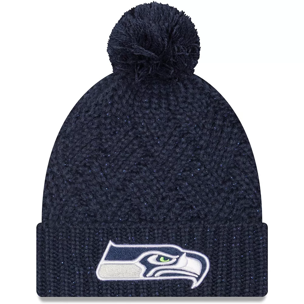 Women's New Era College Navy Seattle Seahawks Brisk Cuffed Knit Hat With Pom 1 Women's New Era College Navy Seattle Seahawks Brisk Cuffed Knit Hat With Pom