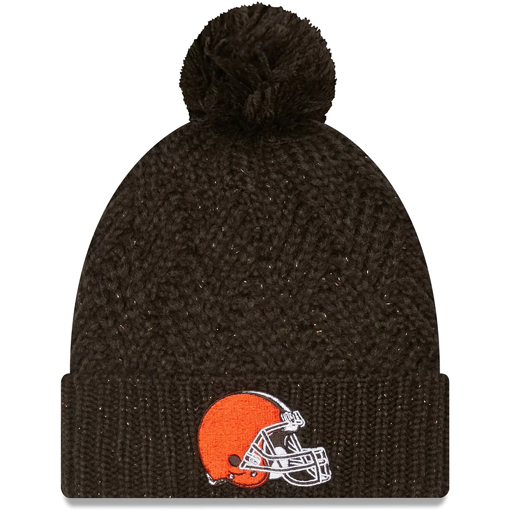 Women's New Era Brown Cleveland Browns Brisk Cuffed Knit Hat With Pom 1 Women's New Era Brown Cleveland Browns Brisk Cuffed Knit Hat With Pom
