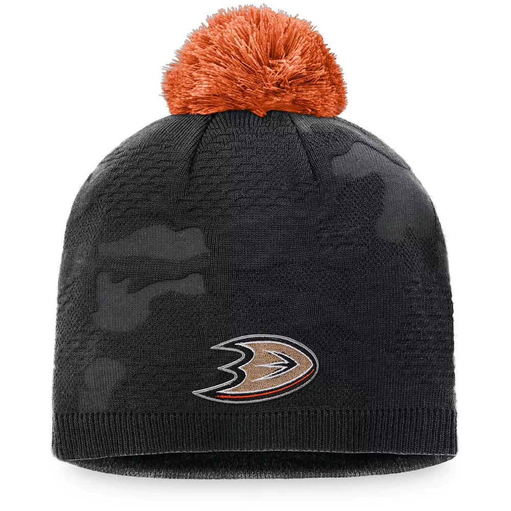 Women's Fanatics Branded Black/Orange Anaheim Ducks Authentic Pro Team Locker Room Beanie With Pom 1 Women's Fanatics Branded Black/Orange Anaheim Ducks Authentic Pro Team Locker Room Beanie With Pom