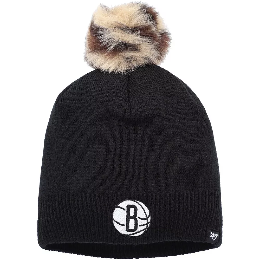 Women's '47 Black Brooklyn Nets Serengeti Knit Beanie With Pom 1 Women's '47 Black Brooklyn Nets Serengeti Knit Beanie With Pom