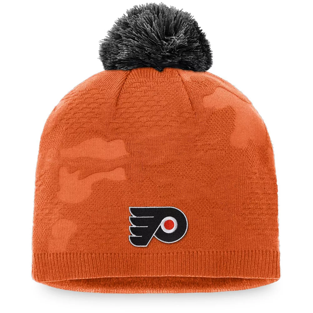 Women's Fanatics Branded Orange/Black Philadelphia Flyers Authentic Pro Team Locker Room Beanie With Pom 1 Women's Fanatics Branded Orange/Black Philadelphia Flyers Authentic Pro Team Locker Room Beanie With Pom
