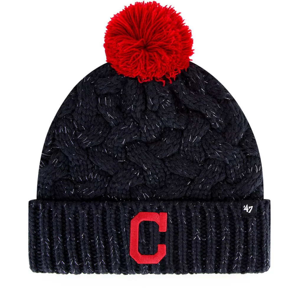 Women's '47 Navy Cleveland Indians Knit Cuffed Hat With Pom 1 Women's '47 Navy Cleveland Indians Knit Cuffed Hat With Pom