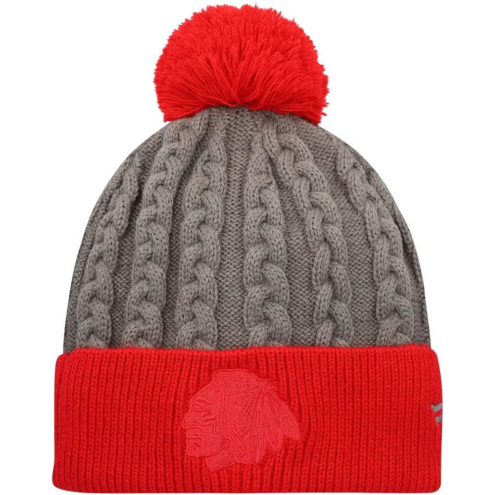 Women's Fanatics Branded Charcoal/Red Chicago Blackhawks Cuffed Knit Hat With Pom 1 Women's Fanatics Branded Charcoal/Red Chicago Blackhawks Cuffed Knit Hat With Pom