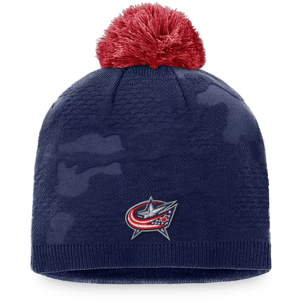 Women's Fanatics Branded Navy/Red Columbus Blue Jackets Authentic Pro Team Locker Room Beanie With Pom 2 Women's Fanatics Branded Navy/Red Columbus Blue Jackets Authentic Pro Team Locker Room Beanie With Pom - Image 2