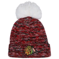 Women's '47 Black Chicago Blackhawks Triple Cross Cuffed Knit Hat With Pom