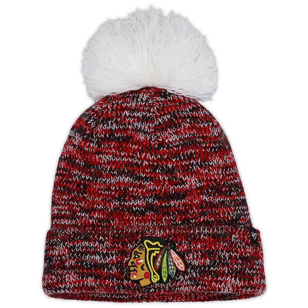 Women's '47 Black Chicago Blackhawks Triple Cross Cuffed Knit Hat With Pom 1 Women's '47 Black Chicago Blackhawks Triple Cross Cuffed Knit Hat With Pom
