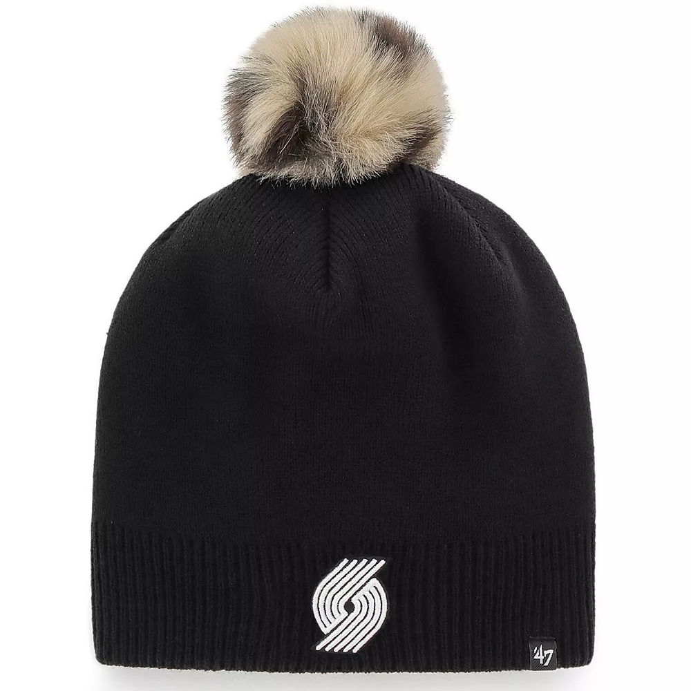 Women's '47 Black Portland Trail Blazers Serengeti Knit Beanie With Pom 1 Women's '47 Black Portland Trail Blazers Serengeti Knit Beanie With Pom