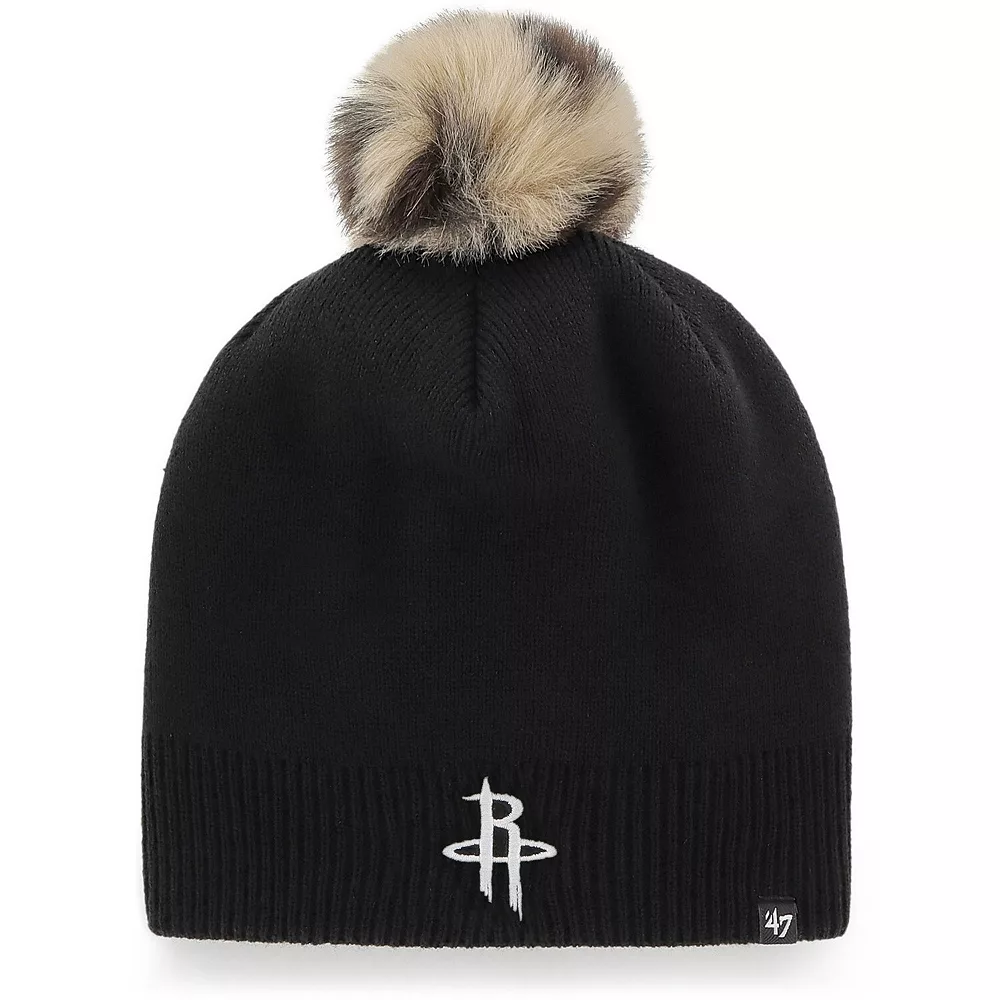 Women's '47 Black Houston Rockets Serengeti Knit Beanie With Pom 1 Women's '47 Black Houston Rockets Serengeti Knit Beanie With Pom