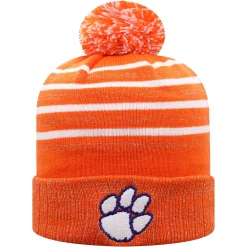 Women's Top Of The World Orange Clemson Tigers Shimmering Cuffed Knit Hat With Pom