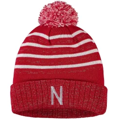 Women's Top Of The World Scarlet Nebraska Huskers Shimmering Cuffed Knit Hat With Pom