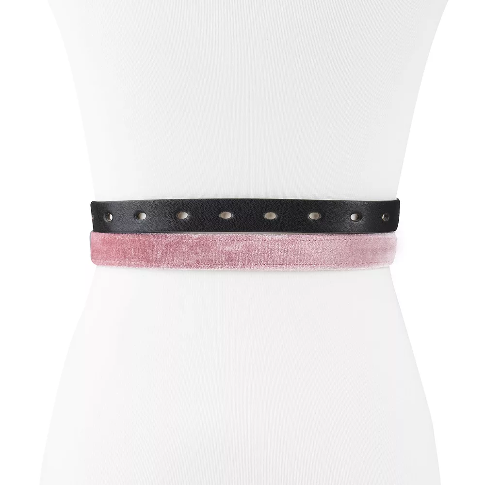 Women's LC Lauren Conrad 2-Pack Velvet & Bonded Leather Skinny Belt Set In Regular & Plus 3 Women's LC Lauren Conrad 2-Pack Velvet & Bonded Leather Skinny Belt Set In Regular & Plus - Image 3