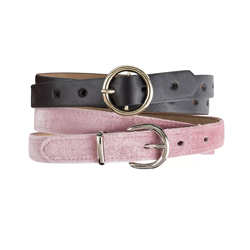 Women's LC Lauren Conrad 2-Pack Velvet & Bonded Leather Skinny Belt Set In Regular & Plus 1 Women's LC Lauren Conrad 2-Pack Velvet & Bonded Leather Skinny Belt Set In Regular & Plus