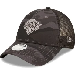 Women's New Era Charcoal New York Knicks Camo Glam 9FORTY Trucker Snapback Hat -SHED RAIN Sales Store 6153882 ALT