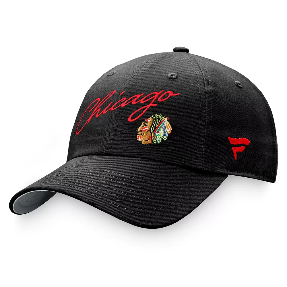Women's Fanatics Branded Black Chicago Blackhawks True Classic Retro Script Adjustable Hat 1 Women's Fanatics Branded Black Chicago Blackhawks True Classic Retro Script Adjustable Hat