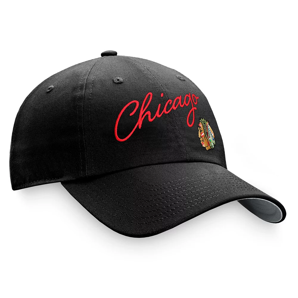 Women's Fanatics Branded Black Chicago Blackhawks True Classic Retro Script Adjustable Hat 4 Women's Fanatics Branded Black Chicago Blackhawks True Classic Retro Script Adjustable Hat - Image 4