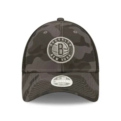 Women's New Era Charcoal Brooklyn Nets Camo Glam 9FORTY Trucker Snapback Hat -SHED RAIN Sales Store 6157765 ALT2