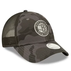 Women's New Era Charcoal Brooklyn Nets Camo Glam 9FORTY Trucker Snapback Hat -SHED RAIN Sales Store 6157765 ALT3
