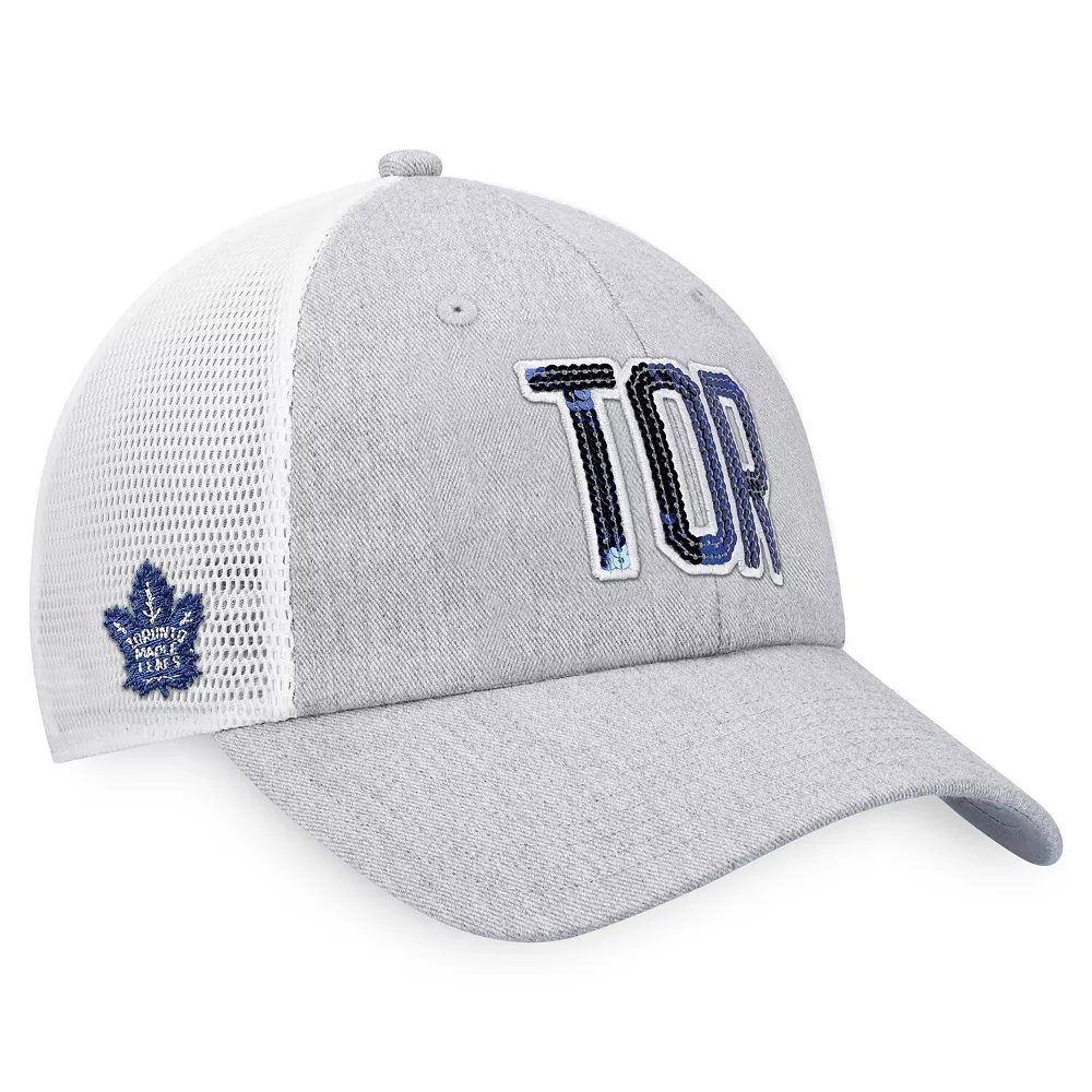 Women's Fanatics Branded Heather Gray/White Toronto Maple Leafs Iconic Glimmer Trucker Snapback Hat