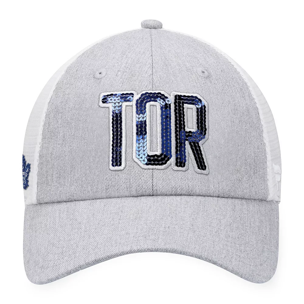 Women's Fanatics Branded Heather Gray/White Toronto Maple Leafs Iconic Glimmer Trucker Snapback Hat - Image 3