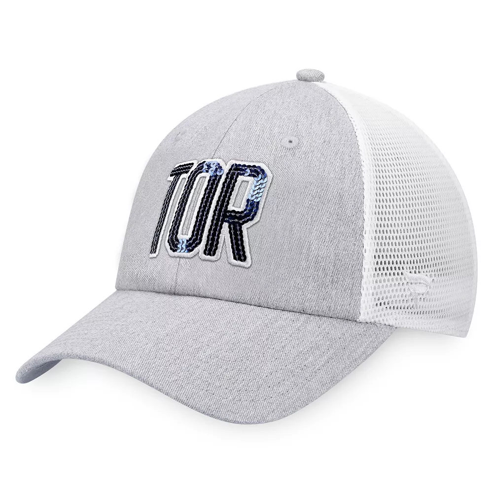 Women's Fanatics Branded Heather Gray/White Toronto Maple Leafs Iconic Glimmer Trucker Snapback Hat - Image 4