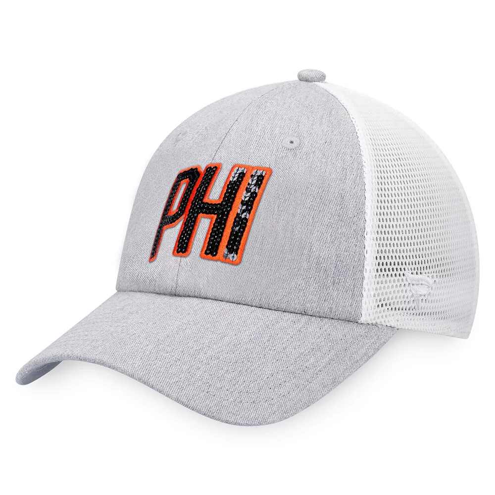 Women's Fanatics Branded Heather Gray/White Philadelphia Flyers Iconic Glimmer Trucker Snapback Hat 4 Women's Fanatics Branded Heather Gray/White Philadelphia Flyers Iconic Glimmer Trucker Snapback Hat - Image 4