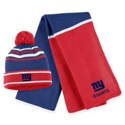 Women's WEAR By Erin Andrews Royal New York Giants Colorblock Cuffed Knit Hat With Pom And Scarf Set