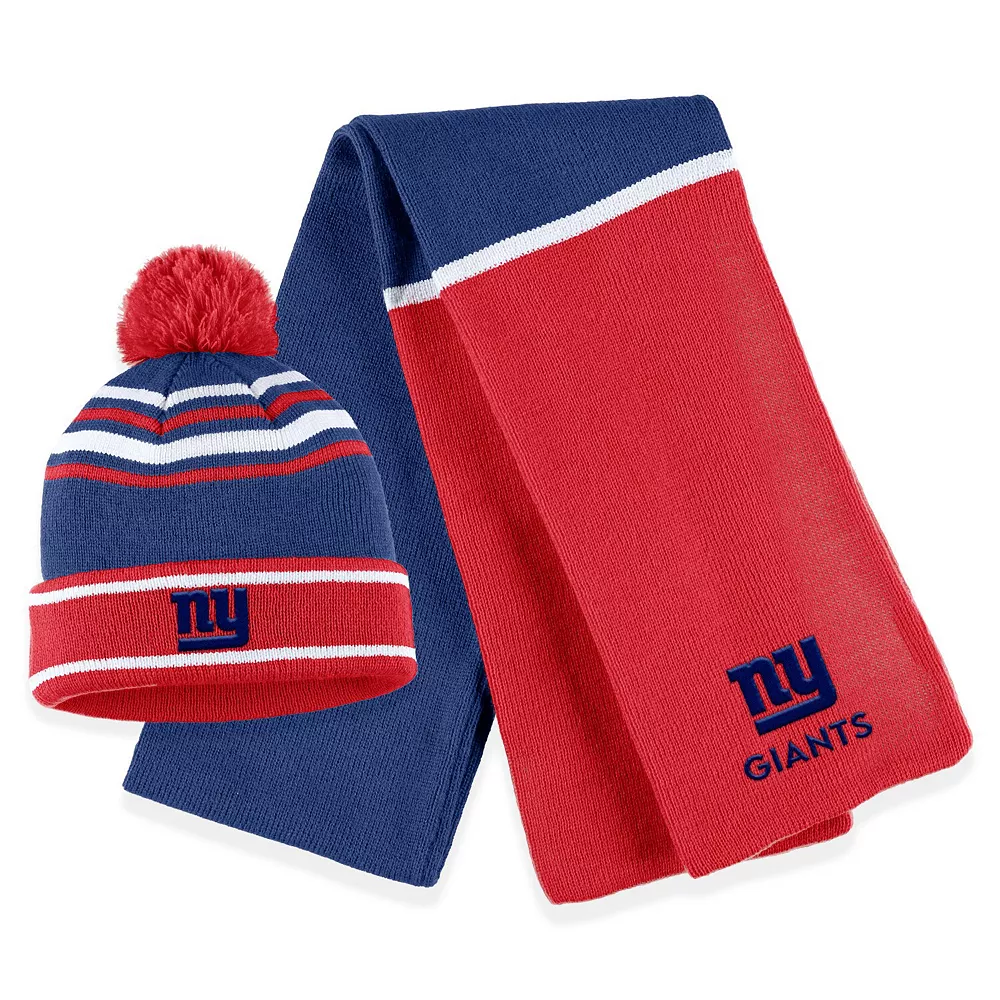 Women's WEAR By Erin Andrews Royal New York Giants Colorblock Cuffed Knit Hat With Pom And Scarf Set 2 Women's WEAR By Erin Andrews Royal New York Giants Colorblock Cuffed Knit Hat With Pom And Scarf Set - Image 2