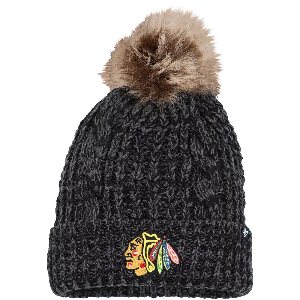 Women's '47 Black Chicago Blackhawks Meeko Cuffed Knit Hat With Pom