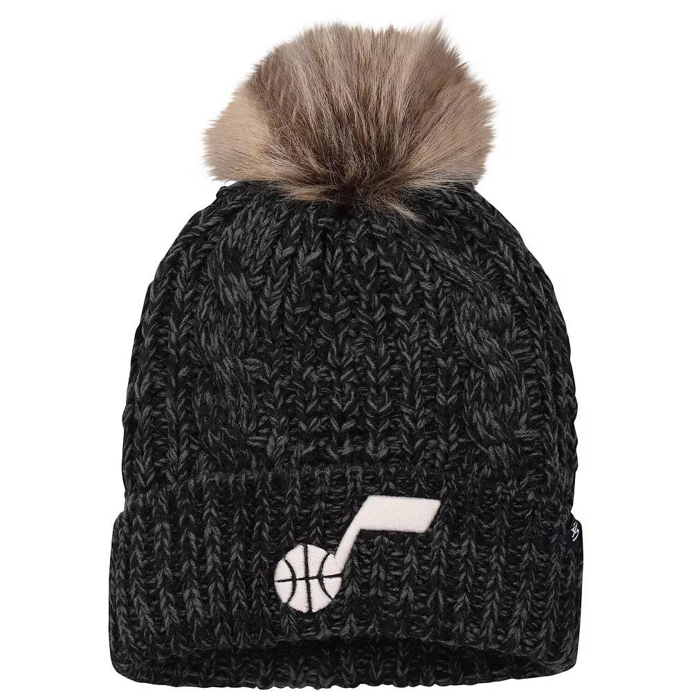 Women's '47 Black Utah Jazz Meeko Cuffed Knit Hat With Pom 1 Women's '47 Black Utah Jazz Meeko Cuffed Knit Hat With Pom
