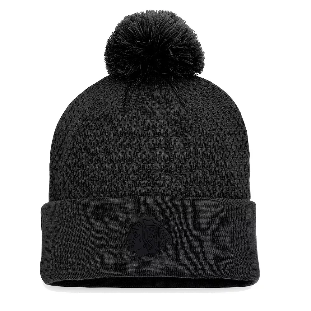 Women's Fanatics Branded Black Chicago Blackhawks Authentic Pro Road Cuffed Knit Hat With Pom 1 Women's Fanatics Branded Black Chicago Blackhawks Authentic Pro Road Cuffed Knit Hat With Pom