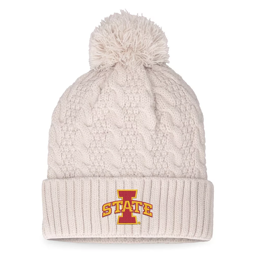 Unbranded Women's Top Of The World Cream Iowa State Cyclones Pearl Cuffed Knit Hat With Pom - Image 2