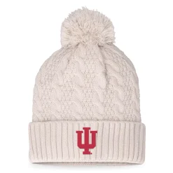 Unbranded Women's Top Of The World Cream Indiana Hoosiers Pearl Cuffed Knit Hat With Pom
